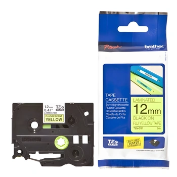 Taśma Brother TZe-C31 12 mm x 5 m / fluorescencyjna / żółta / czarny nadruk / do drukarek Brother P-touch