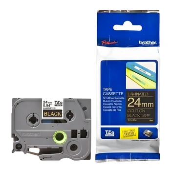 Taśma Brother TZe-354 24 mm x 8 m / czarna / złoty nadruk / do drukarek Brother P-touch