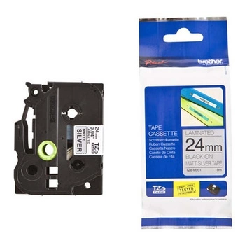 Taśma Brother TZe-M951 24mm x 8m / srebrna / czarny nadruk / do drukarki etykiet Brother P-touch
