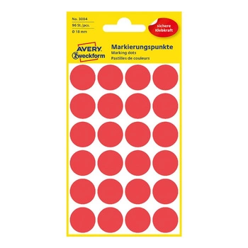 Kolorowe kółka do zaznaczania Avery Zweckform 96etyk./op. ø18 mm / czerwone