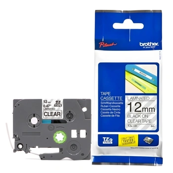 Taśma Brother TZe-131 12 mm x 8 m / przezroczysta / czarny nadruk / do drukarek Brother P-touch