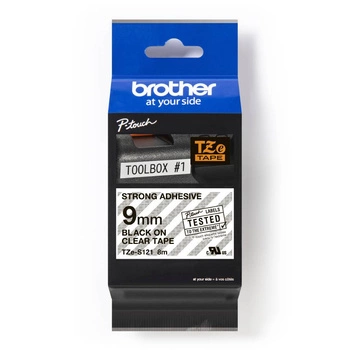 Taśma Brother TZe-S121 9mm x 8m / przezroczysta / czarny nadruk / mocny klej / do drukarki etykiet Brother P-touch