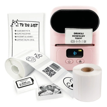 Mini drukarka etykiet Phomemo M110 różowa 203 dpi / do 50 mm / PC / Mac / Smartfon / BT / USB / z 2 szt. rolek etykiet w zestawie