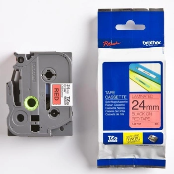 Taśma Brother TZe-451 24mm x 8m / czerwona / czarny nadruk / do drukarki etykiet Brother P-touch