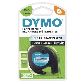 Taśma DYMO LetraTag 12267 12mm x 4m / przezroczysta / czarny nadruk / do drukarek etykiet LT