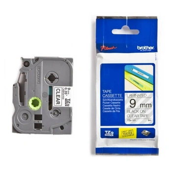 Taśma Brother TZe-121 9 mm x 8 m / przezroczysta / czarny nadruk / do drukarek Brother P-touch