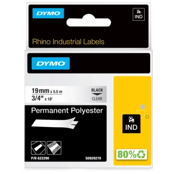 Taśma poliestrowa DYMO Rhino 622290 19 mm x 5,5 m / przezroczysta / czarny nadruk / do drukarek DYMO D1