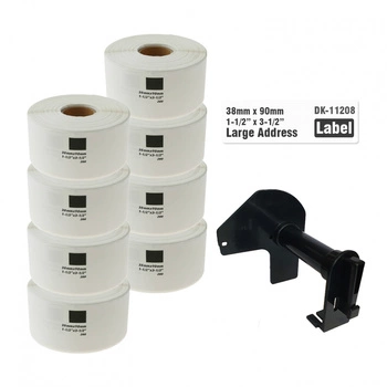 Etykiety Specmark DK-11208 38 x 90 mm 400 szt. / papierowe / bez uchwytu / do drukarek Brother QL / zestaw 8 szt.
