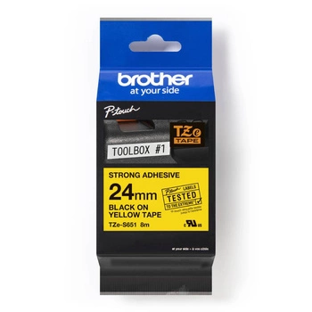 Taśma Brother TZe-S651 24mm x 8m / żółta/ czarny nadruk / mocny klej / do drukarki etykiet Brother P-touch