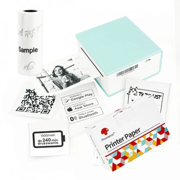 Mini drukarka etykiet Phomemo M02 zielona 203 dpi / do 50 mm / Smartfon / BT / z 3 szt. rolek etykiet w zestawie