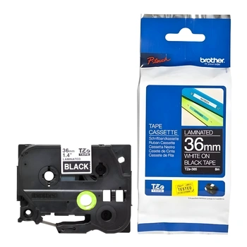 Taśma Brother TZe-365 36 mm x 8 m / czarna / biały nadruk / do drukarek Brother P-touch