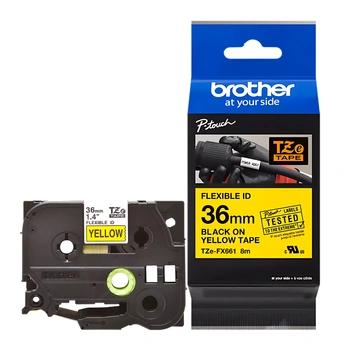 Taśma Brother TZe-FX661 36 mm x 8 m / flexi elastyczna / żółta / czarny nadruk / do drukarek Brother P-touch
