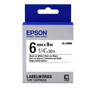 Oryginalna taśma Epson LK-2WBN 6mm x 9m biała czarny nadruk