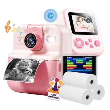 Mini drukarka zdjęć Fotuś P02 różowa 203 dpi / do 56 mm / PC / Mac / BT / z 6 rolkami taśm w zestawie