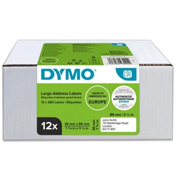 Oryginalne etykiety adresowe DYMO LW 2093093 36mm x 89mm białe/czarny nadruk opakowanie 12 szt.