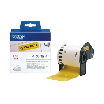 Taśma Brother DK-22606 62 mm x 15,24 m / folia / żółta / czarny nadruk / do drukarek Brother QL