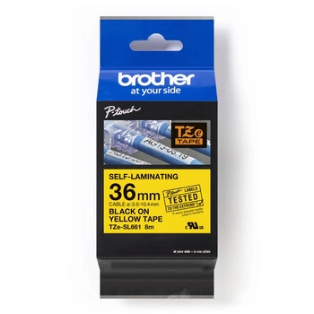 Taśma Brother TZE-SL661 36 mm x 8 m / samolaminująca / żółta / czarny nadruk / do drukarek Brother P-touch