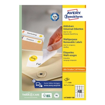 Usuwalne etykiety uniwersalne Avery Zweckform A4 100ark./op. 45,7 x 21,2 mm / białe
