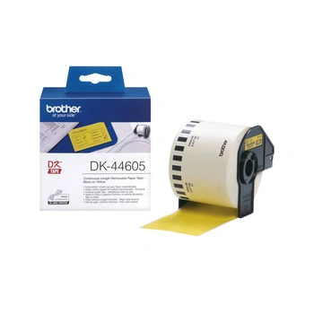 Taśma Brother DK-44605 62 mm x 30,48 m / odlepna / żółta / czarny nadruk / do drukarek Brother QL