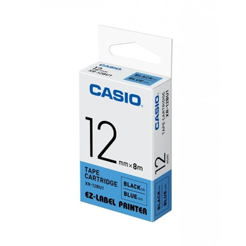 Taśma CASIO XR 12BU1 12 mm x 8 m / niebieska / czarny nadruk / do drukarek Casio