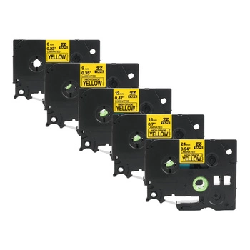 Taśmy Specmark TZe 6-24 mm 8 m / żółty / czarny nadruk / do drukarek Brother P-touch / zestaw 5 szt.