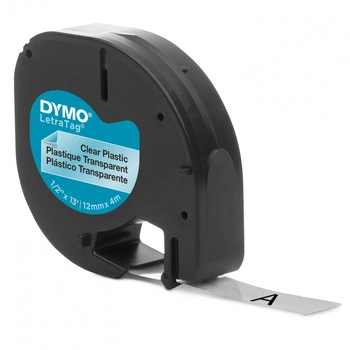 Taśma DYMO LetraTag 12267 12mm x 4m / przezroczysta / czarny nadruk / do drukarek etykiet LT