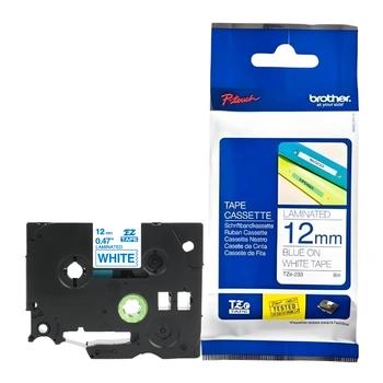 Taśma Brother TZe-233 12 mm x 8 m / biała / niebieski nadruk / do drukarek Brother P-touch