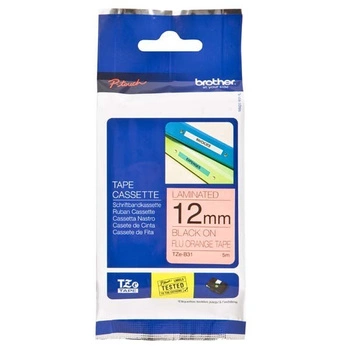 Taśma Brother TZe-B31 12 mm x 5 m / fluorescencyjna / pomarańczowa / czarny nadruk / do drukarek Brother P-touch