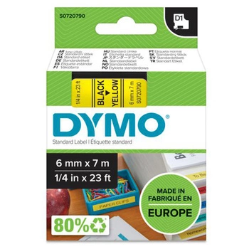 Taśma DYMO D1-43618 6 mm x 7 m / żółta / czarny nadruk / do drukarek DYMO D1