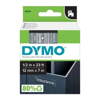 Taśma DYMO D1-45020 12 mm x 7 m / przezroczysta / biały nadruk / do drukarek DYMO D1