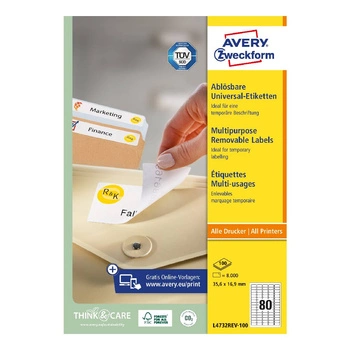 Usuwalne etykiety uniwersalne Avery Zweckform A4 100ark./op. 35,6 x 16,9 mm / białe