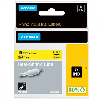 Rurka termokurczliwa DYMO Rhino 18058 19mm x 1,5m ø4,6mm-8,7mm / żółta / czarny nadruk