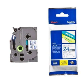 Taśma Brother TZe-253 24 mm x 8 m / biała / niebieski nadruk / do drukarek Brother P-touch