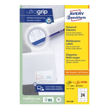 Trwałe etykiety uniwersalne Avery Zweckform A4 220ark./op. 70 x 37 mm / białe