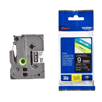 Taśma Brother TZe-325 9 mm x 8 m / czarna / biały nadruk / do drukarek Brother P-touch