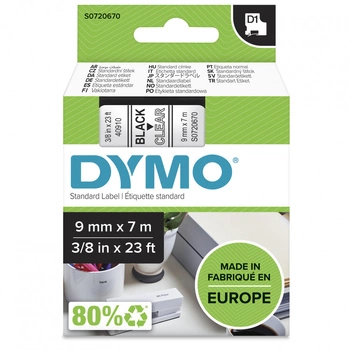 Taśma DYMO D1-40910 9 mm x 7 m / przezroczysta / czarny nadruk / do drukarek DYMO D1