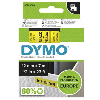 Taśma DYMO D1-45018 12 mm x 7 m / żółta / czarny nadruk / do drukarek DYMO D1