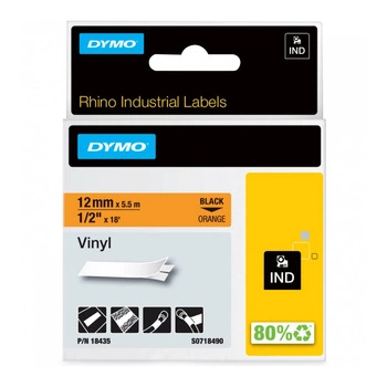 Taśma winylowa DYMO Rhino 18435 12mm x 5,5m / pomarańczowa / czarny nadruk