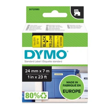 Taśma DYMO D1-53718 24 mm x 7 m / żółta / czarny nadruk / do drukarek DYMO D1