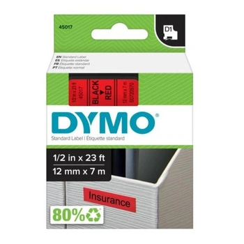 Taśma DYMO D1-45017 12 mm x 7 m / czerwona / czarny nadruk / do drukarek DYMO D1