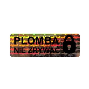 Etykieta plomba hologram Specmark 30 x 11 mm 250 szt. / original genuine / mocny klej / wielokolorowa / czarny nadruk / gilza fi40