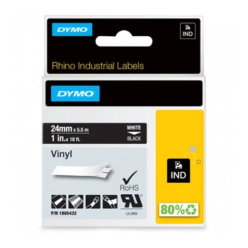 Taśma winylowa DYMO Rhino 1805432 24 mm x 5,5 m / czarna / biały nadruk / do drukarek DYMO D1