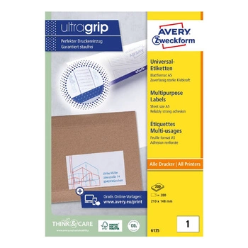 Trwałe etykiety uniwersalne Avery Zweckform 200ark./op 210 x 148 mm / A5 / białe