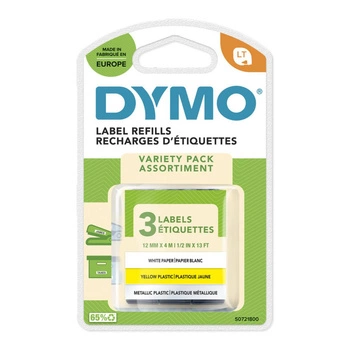 Taśma DYMO LetraTag S0721790 12 mm x 4 m / MIX kolorów / czarny nadruk / do drukarek DYMO LT / zestaw 3 szt.