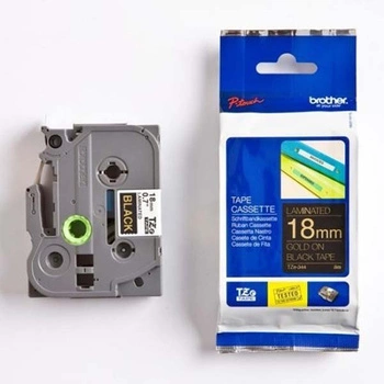 Taśma Brother TZe-344 18 mm x 8 m / czarna / złoty nadruk / do drukarek Brother P-touch