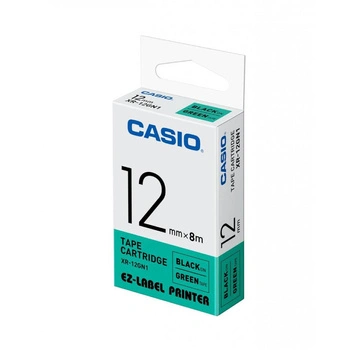 Taśma CASIO XR 12GN1 12 mm x 8 m / zielona / czarny nadruk / do drukarek Casio