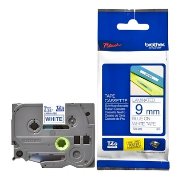 Taśma Brother TZe-223 9 mm x 8 m / biała / niebieski nadruk / do drukarek Brother P-touch