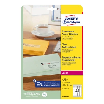 Etykiety adresowe przezroczyste Avery Zweckform A4 25ark./op. 45,7 x 25,4 mm