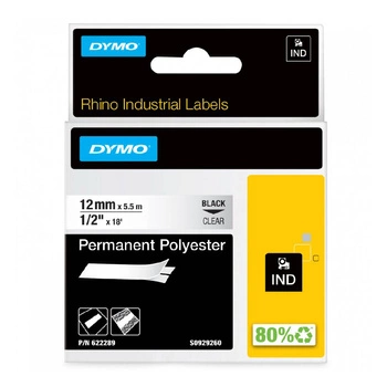 Taśma poliestrowa DYMO Rhino 622289 12mm x 5,5m / przezroczysta / czarny nadruk