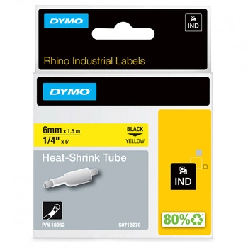 Rurka termokurczliwa DYMO Rhino 18052 6 mm x 1,5 m ø1,2 - 2,3 mm / żółta / czarny nadruk / do drukarek DYMO D1